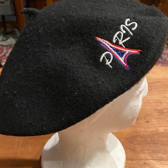 Black French beret wool PARIS Eiffel Tower France - Picture 3 of 16